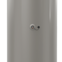 Gray cylindrical water heater with a simple control panel for PAC Plumbing, Heating, and Air Conditioning services.