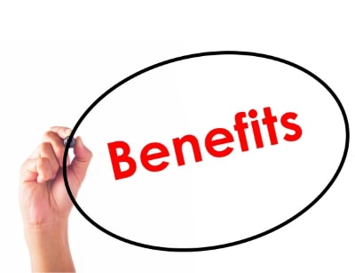 hand circling the word benefits with a black marker
